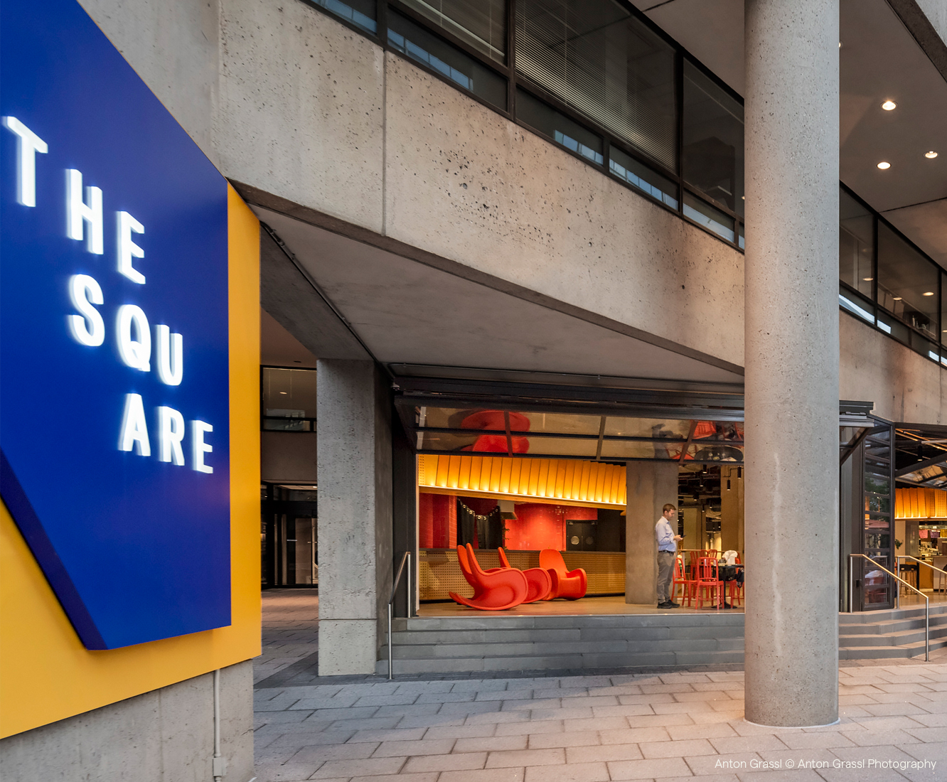 The Square Entrance with Indoor and Outdoor Dining