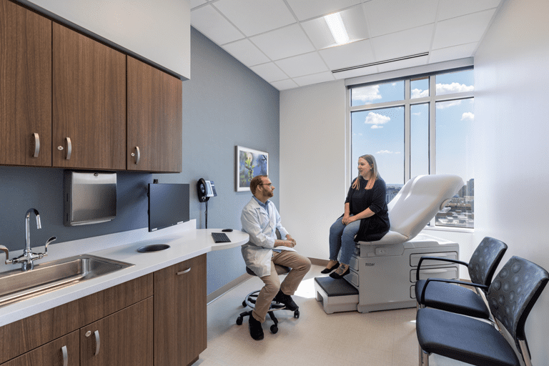 Doctor examining patient in healthcare facility