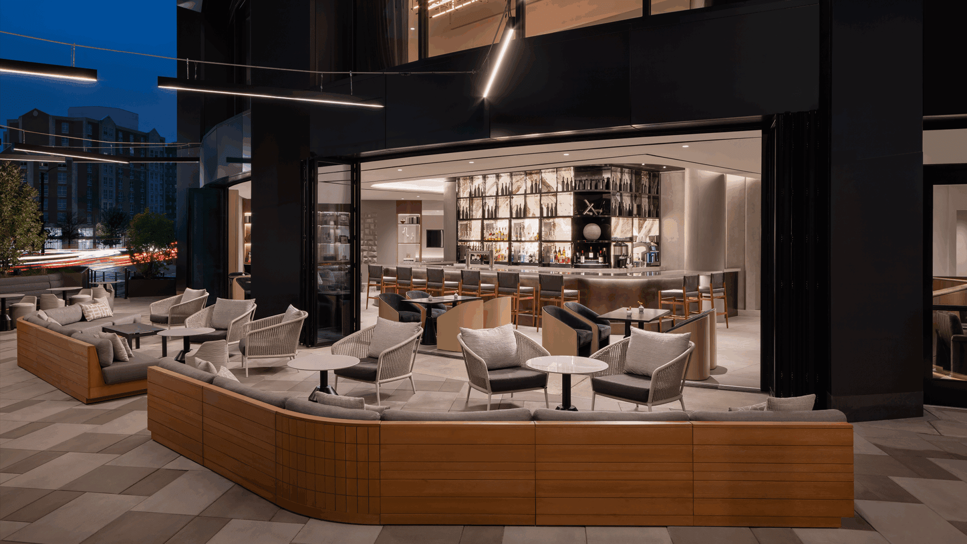 AC Hotel Indoor and Outdoor Patio and Bar Hospitality Area